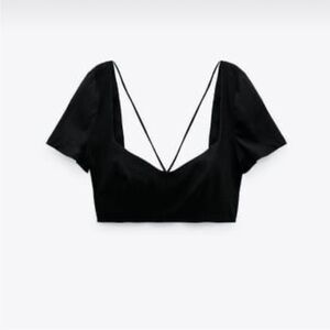 🔥SALE🔥Zara Linen Look Black Strappy Crop Top Small